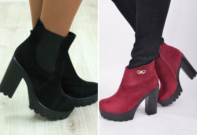 замшевые ботильоны на толстом каблуке