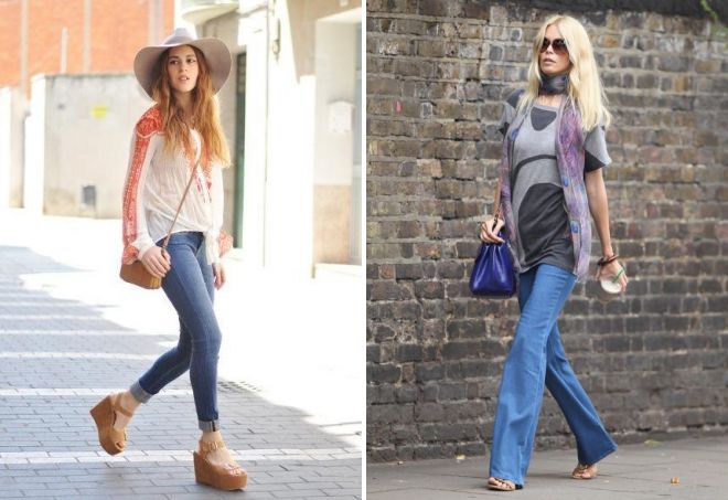 коричневые босоножки с джинсами