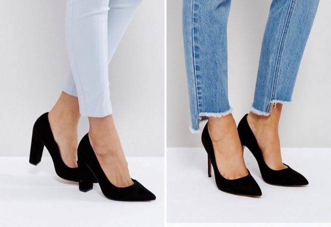 черные туфли лодочки на среднем каблуке