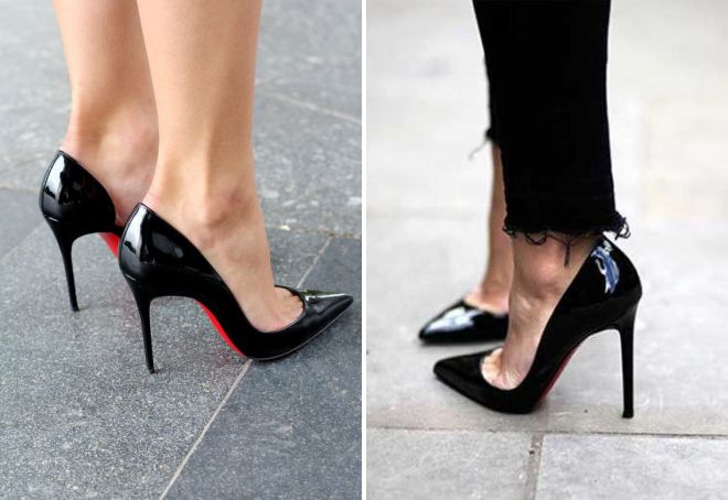 черные лакированные лодочки туфли