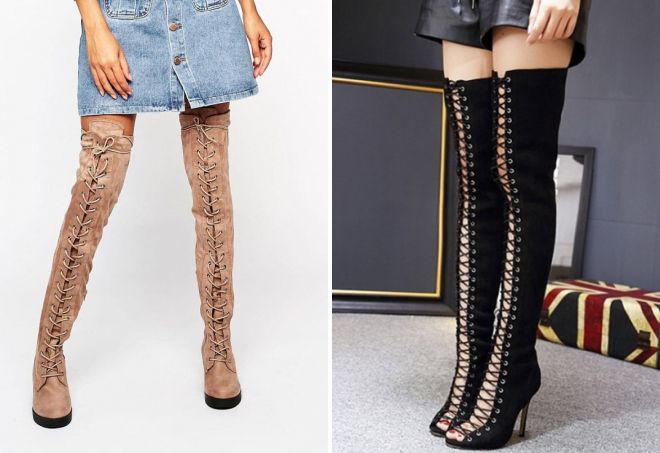 замшевые ботфорты на шнуровке