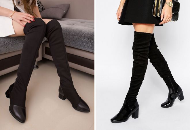 замшевые ботфорты с кожаными вставками