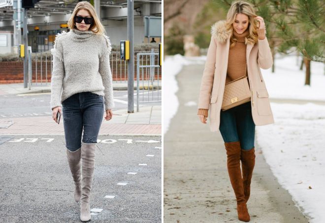 замшевые ботфорты под джинсы