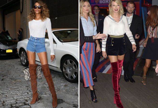 замшевые ботфорты с шортами