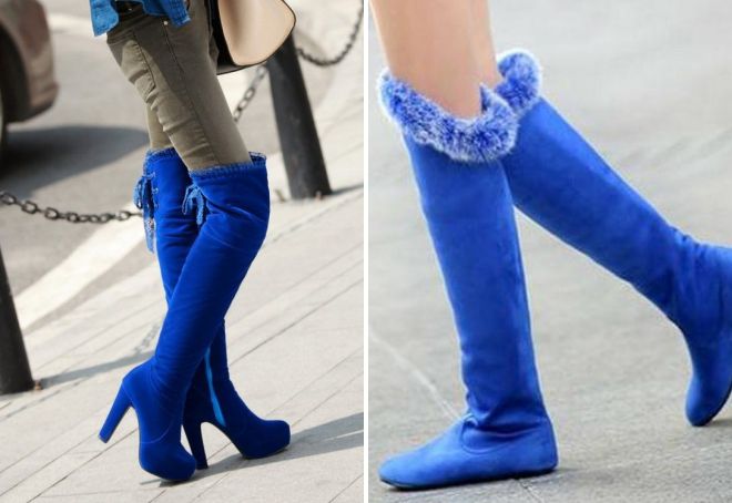 синие замшевые ботфорты