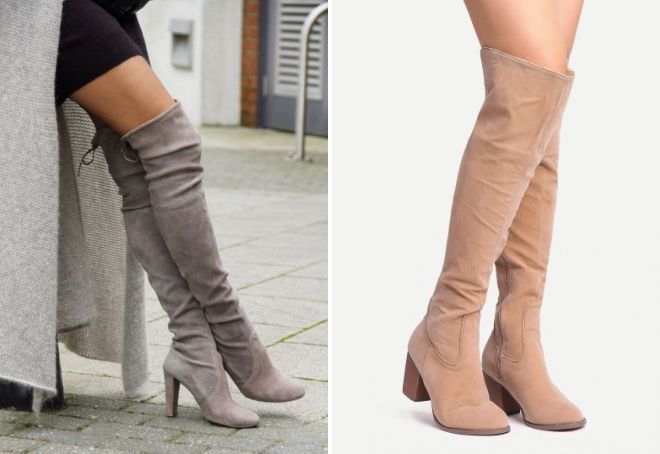 замшевые ботфорты на каблуке