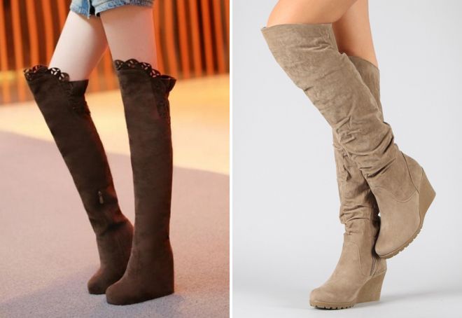 замшевые ботфорты на танкетке