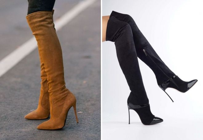 замшевые ботфорты на шпильке