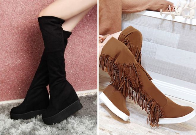 замшевые ботфорты на платформе