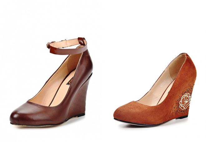 коричневые туфли на танкетке