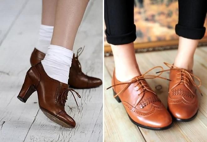 женские коричневые туфли оксфорды