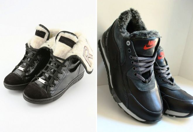 зимние кожаные кроссовки с мехом