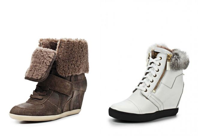 зимние кроссовки с мехом на танкетке