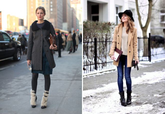 пальто с короткими сапогами