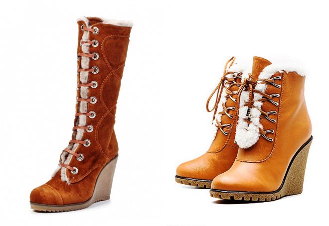 рыжие сапоги на танкетке рыжие сапоги на танкетке