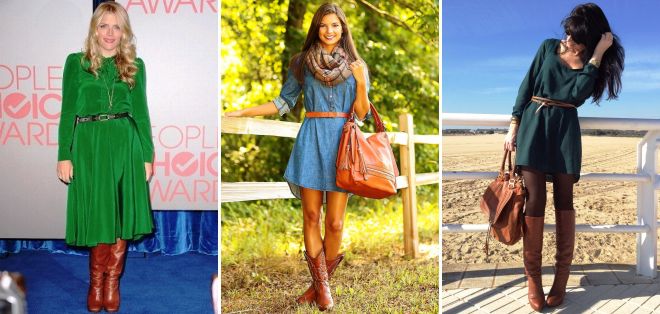 рыжие сапоги с платьем рыжие сапоги с платьем