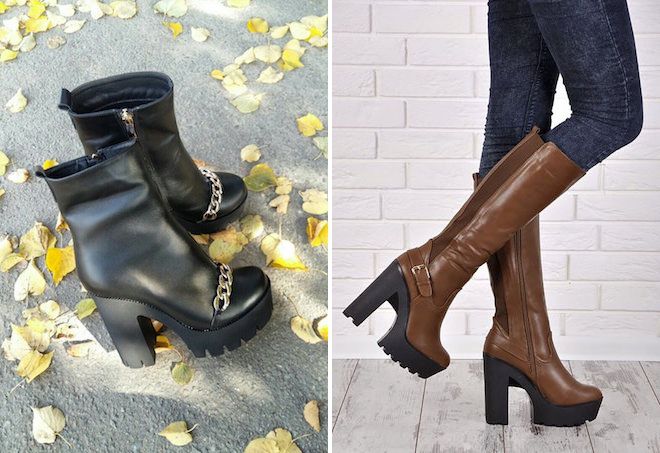 осенние сапоги на тракторной подошве