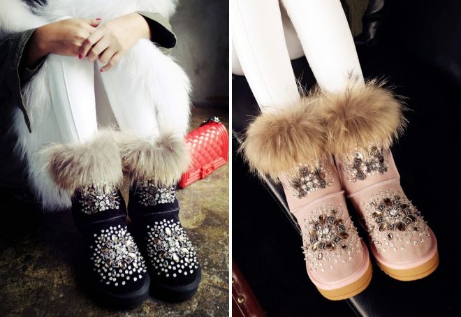 зимние угги со стразами