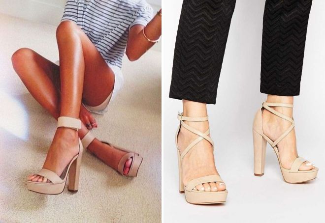 бежевые босоножки на каблуке