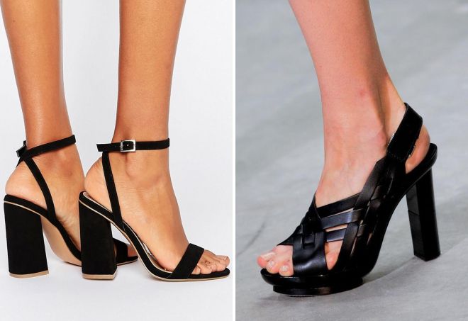 черные босоножки на толстом каблуке