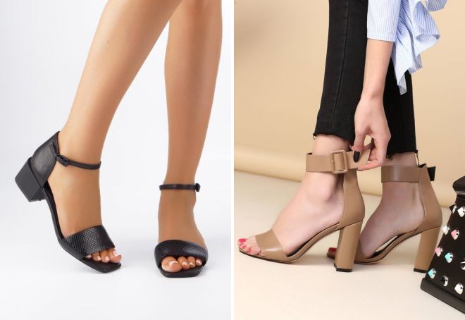 кожаные босоножки на каблуке