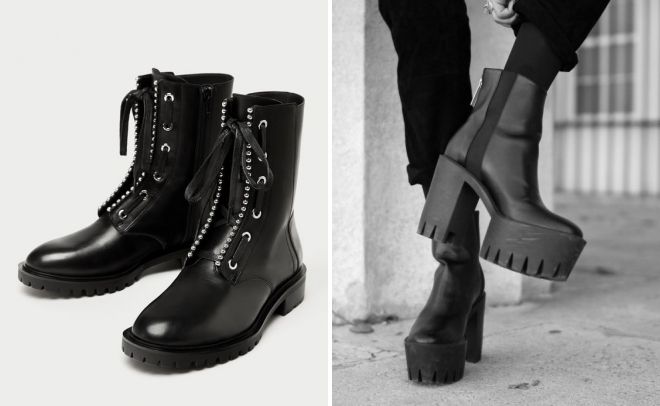 высокие черные ботинки на тракторной подошве 2017