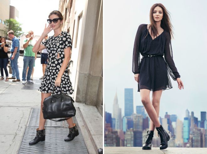 легкие платья с женскими осенними ботинками тракторами