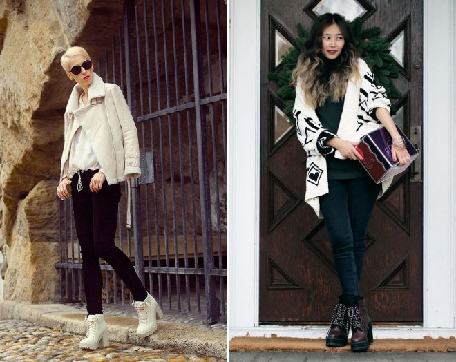 джинсы с ботинками на тракторной подошве