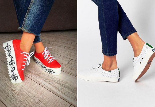 женские летние кожаные кеды