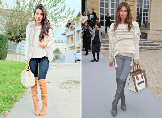 осенние ботфорты с джинсами