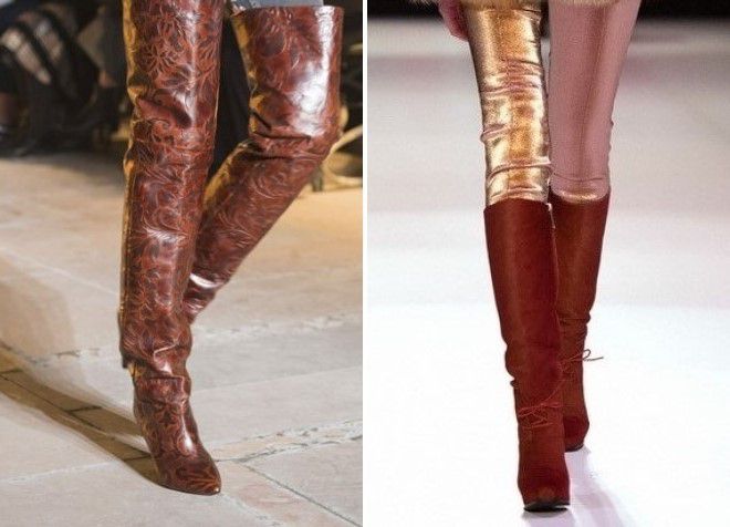 модные коричневые ботфорты