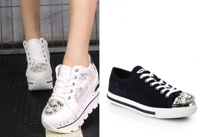  кроссовки на платформе со стразами