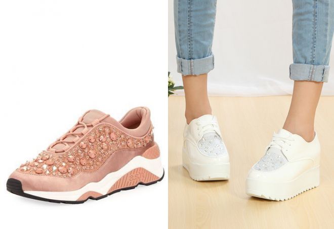 блестящие кроссовки на платформе