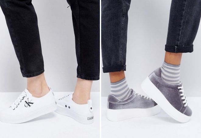 кожаные кроссовки на платформе