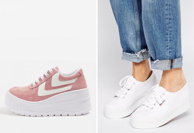 женские белые кроссовки на платформе