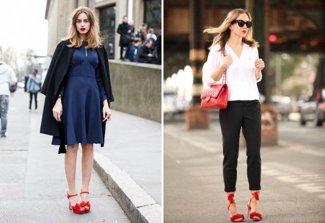 с чем сочетать красные босоножки