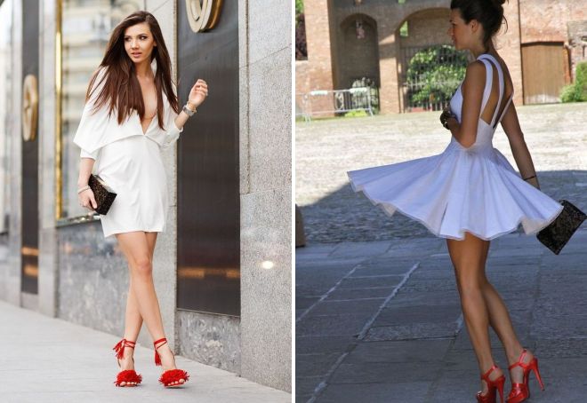 красные босоножки с белым платьем
