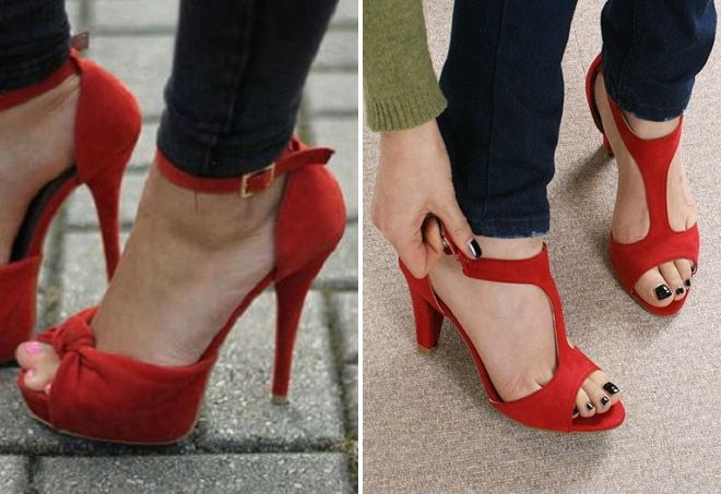 красные босоножки на каблуке