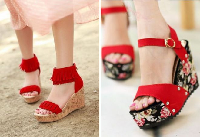красные босоножки на платформе