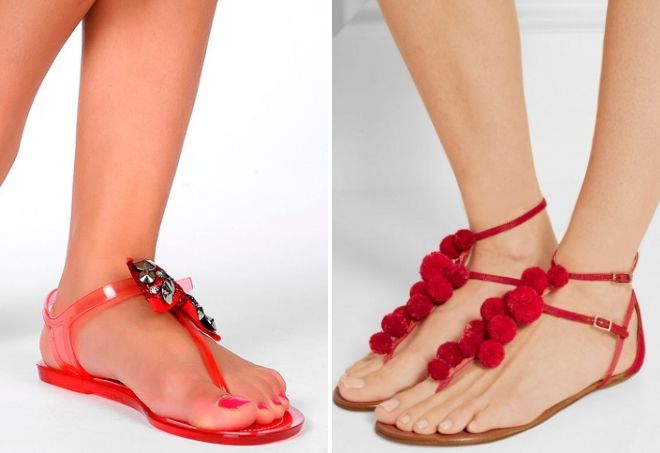 красные босоножки без каблука