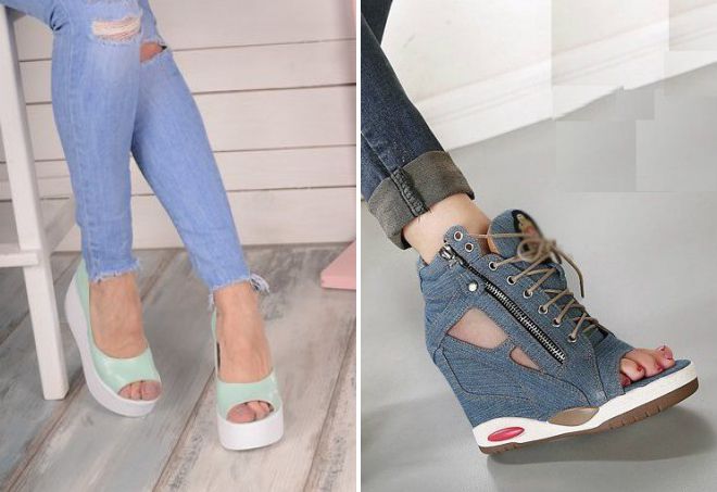 обувь на танкетке с открытым носом