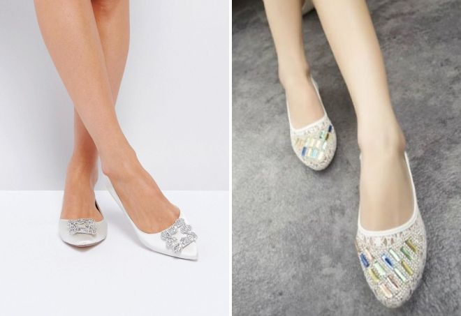 белые балетки со стразами