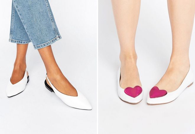 белые балетки с острым носом