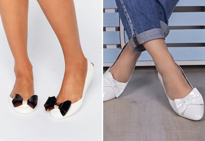 белые балетки с бантиком