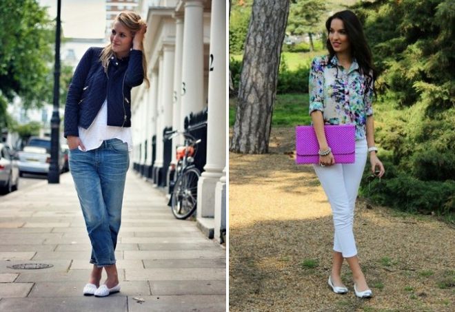 белые балетки с джинсами