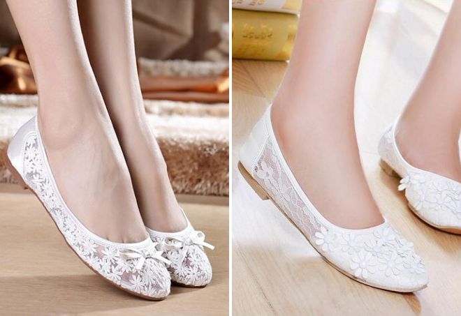 белые кружевные балетки