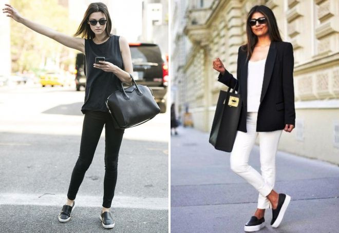 черные кожаные слипоны