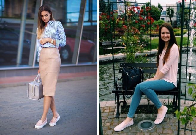 розовые кожаные слипоны