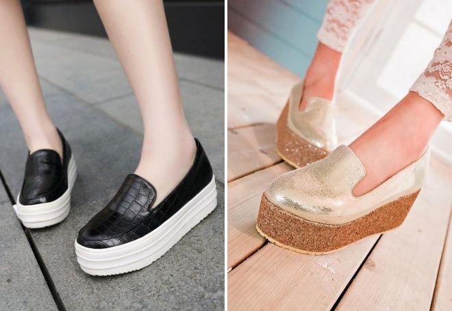 кожаные слипоны на платформе