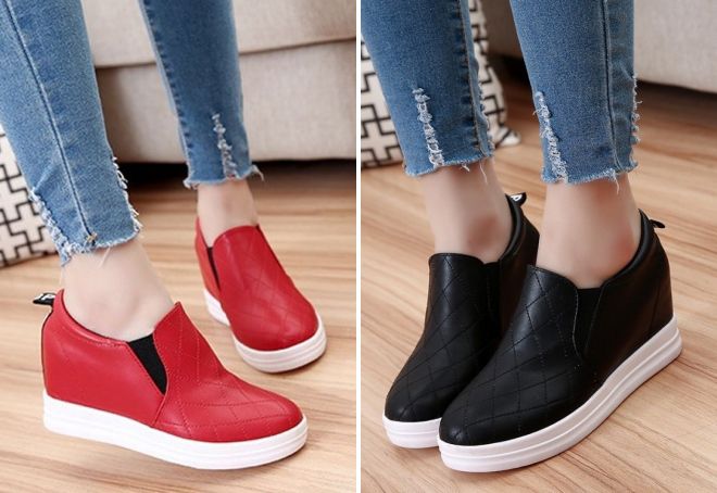 кожаные слипоны на танкетке